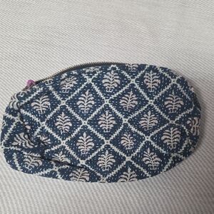 Patterned Blue and Off White Kantha Pouch #5